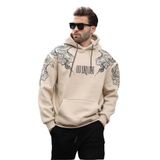 Madmext Bej Kapüşonlu Cep Detaylı Baskılı Erkek Sweatshirt 7052,Bej L