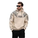 Madmext Bej Kapüşonlu Cep Detaylı Baskılı Erkek Sweatshirt 7052,Bej S