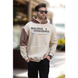 Madmext Bej Kapüşonlu Cep Detaylı Baskılı Erkek Sweatshirt 7058