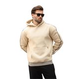 Madmext Bej Kapüşonlu Kanguru Cep Erkek Sweatshirt E7163,Bej XL