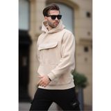 Madmext Bej Kapüşonlu Kapaklı Cep Detaylı Polar Erkek Sweatshirt 7097