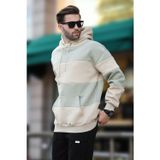 Madmext Bej Kapüşonlu Renk Bloklu Cep Detaylı Erkek Sweatshirt 7044