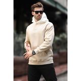 Madmext Bej Kapüşonlu Renk Bloklu Nakış Detaylı Erkek Sweatshirt 7088,Bej 2XL