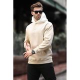 Madmext Bej Kapüşonlu Renk Bloklu Nakış Detaylı Erkek Sweatshirt 7088,Bej L