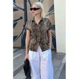 Madmext Bej Leopar Desenli Kısa Kollu Kadın Gömlek Mg2098,Bej S