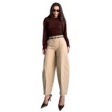 Madmext Bej Modern Kesim Kemerli Yüksek Bel Bol Paça Kumaş Pantolon Mg2618,Bej S