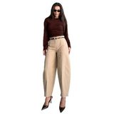 Madmext Bej Modern Kesim Kemerli Yüksek Bel Bol Paça Kumaş Pantolon Mg2618,Bej XL