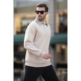 Madmext Bej Polo Yaka Erkek Sweatshirt 7086,Bej XL
