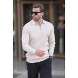Madmext Bej Polo Yaka Fermuarlı Uzun Kollu Erkek Kazak 7240 - XL