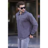 Madmext Bej Polo Yaka Fermuarlı Uzun Kollu Erkek Sweatshirt 7057