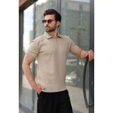 Madmext Bej Polo Yaka Örgü Desenli Triko Erkek Tişört E7489