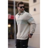 Madmext Bej Polo Yaka Renk Bloklu Erkek Sweatshirt 7072