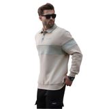 Madmext Bej Polo Yaka Renk Bloklu Erkek Sweatshirt 7072,Bej 2XL