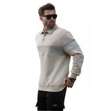 Madmext Bej Polo Yaka Renk Bloklu Erkek Sweatshirt 7072,Bej M