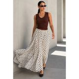 Madmext Bej Puantiye Desenli Vintage Şifon Maxi Etek MG2776 - XL