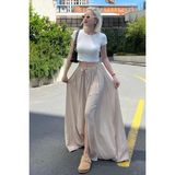 Madmext Bej Renkli Uzun Kadın Etek Mg2062 Beli Lastikli Yırtmaçlı %60 Viskon %40 Polyester