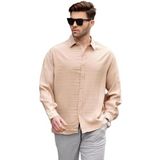 Madmext Bej Uzun Kollu Oversize Erkek Gömlek 6733,Bej L