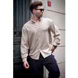 Madmext Bej Uzun Kollu Oversize Erkek Gömlek 6735