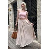 Madmext Bej Vual Kumaş Basic Kadın Uzun Boy Kadın Etek Mg2366