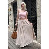 Madmext Bej Vual Kumaş Basic Kadın Uzun Boy Kadın Etek Mg2366,Bej M