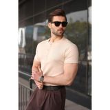 Madmext Bej Yarım Düğmeli Slim Fit Erkek Tişört E7186 - 2XL