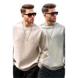 Madmext Bej/Mintyeşili Bisiklet Yaka Oversize Şardonlu Basic Erkek 2'Li Paket Sweatshirt E7447,Bej/Mintyeşili XL