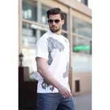 Madmext Beyaz %100 Pamuklu Desenli Erkek Tişört E7142