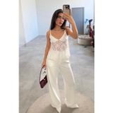 Madmext Beyaz Askısı Ayarlanabilir Dantelli Bluz MG2348