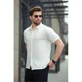Madmext Beyaz Basic Kısa Kollu Erkek Gömlek E6760,Beyaz XL
