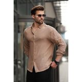 Madmext Beyaz Basic Pamuklu Uzun Kollu Erkek Gömlek E6761 - Camel - 2XL
