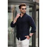 Madmext Beyaz Basic Pamuklu Uzun Kollu Erkek Gömlek E6761 - Lacivert - XL