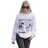 Madmext Beyaz Baskılı Oversize Kadın Sweatshirt Mg1923,Beyaz M