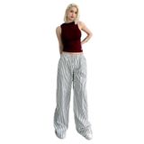 Madmext Beyaz Beli Ayarlanabilir Çizgili Cepli Bol Paça Kadın Pantolon Mg2312,Beyaz M