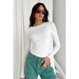 Madmext Beyaz Bisiklet Yaka Basic Uzun Kollu Bluz Mg1701