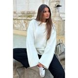 Madmext Beyaz Bisiklet Yaka Kadın Oversize Triko Kazak Fermuarlı Yaka Günlük Stil - XL