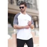 Madmext Beyaz Bisiklet Yaka Nakış Deyatlı Kısa Kollu Erkek Tişört 7013 - XL