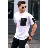 Madmext Beyaz Cep Detaylı Basic Erkek Tişört