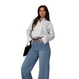 Madmext Beyaz Çizgili Kadın Gömlek Mg2410,Beyaz M