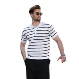 Madmext Beyaz Çizgili Polo Yaka Erkek T-Shirt E7405,Beyaz 2XL