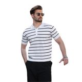 Madmext Beyaz Çizgili Polo Yaka Erkek T-Shirt E7405,Beyaz XL
