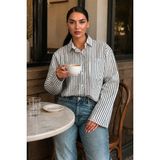 Madmext Beyaz Çizgili Sendy Kumaş Kadın Gömlek MG2834 - XL