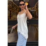 Madmext Beyaz Dantelli Asimetrik Kesim Saten Bluz MG2694