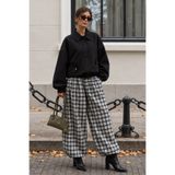 Madmext Beyaz Ekose Desenli Beli Lastikli Balon Pantolon MG2905