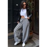 Madmext Beyaz Ekose Desenli Yüksek Bel Balon Fit Kadın Pantolon MG2726