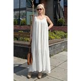 Madmext Beyaz Halter Yaka Askılı Uzun Basic Kadın Elbise Mg2163,Beyaz L