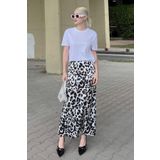 Madmext Beyaz Leopar Desenli Midi Boy Saten Etek MG2079