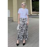 Madmext Beyaz Leopar Desenli Midi Boy Saten Etek Mg2079,Beyaz L