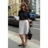 Madmext Beyaz Pileli Kadın Bermuda Şort Mg2483