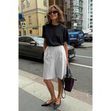 Madmext Beyaz Pileli Kadın Bermuda Şort Mg2483,Beyaz 2XL
