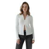 Madmext Beyaz Polo Yaka Çift Fermuarlı Slim Fit Kadın Body Mg2652,Beyaz L